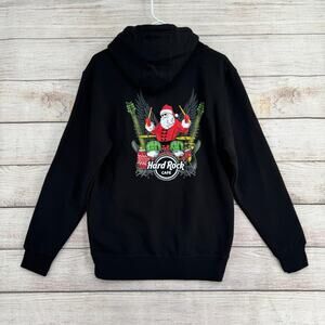 Hard Rock Cafe Santa Rocker Drums Christmas Hoodie Sweatshirt Adult S Black NEW